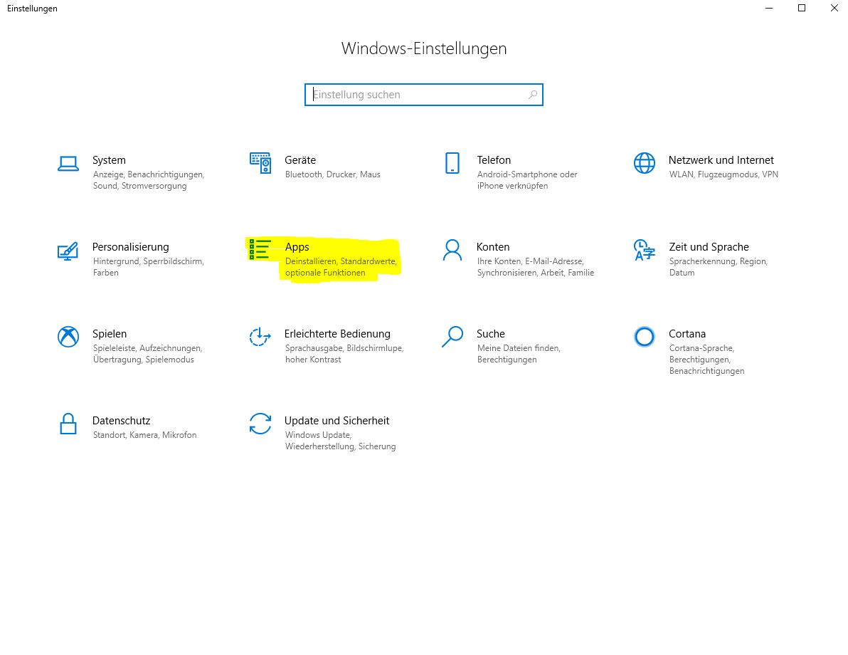 Bild: Einstellungen Windows 10